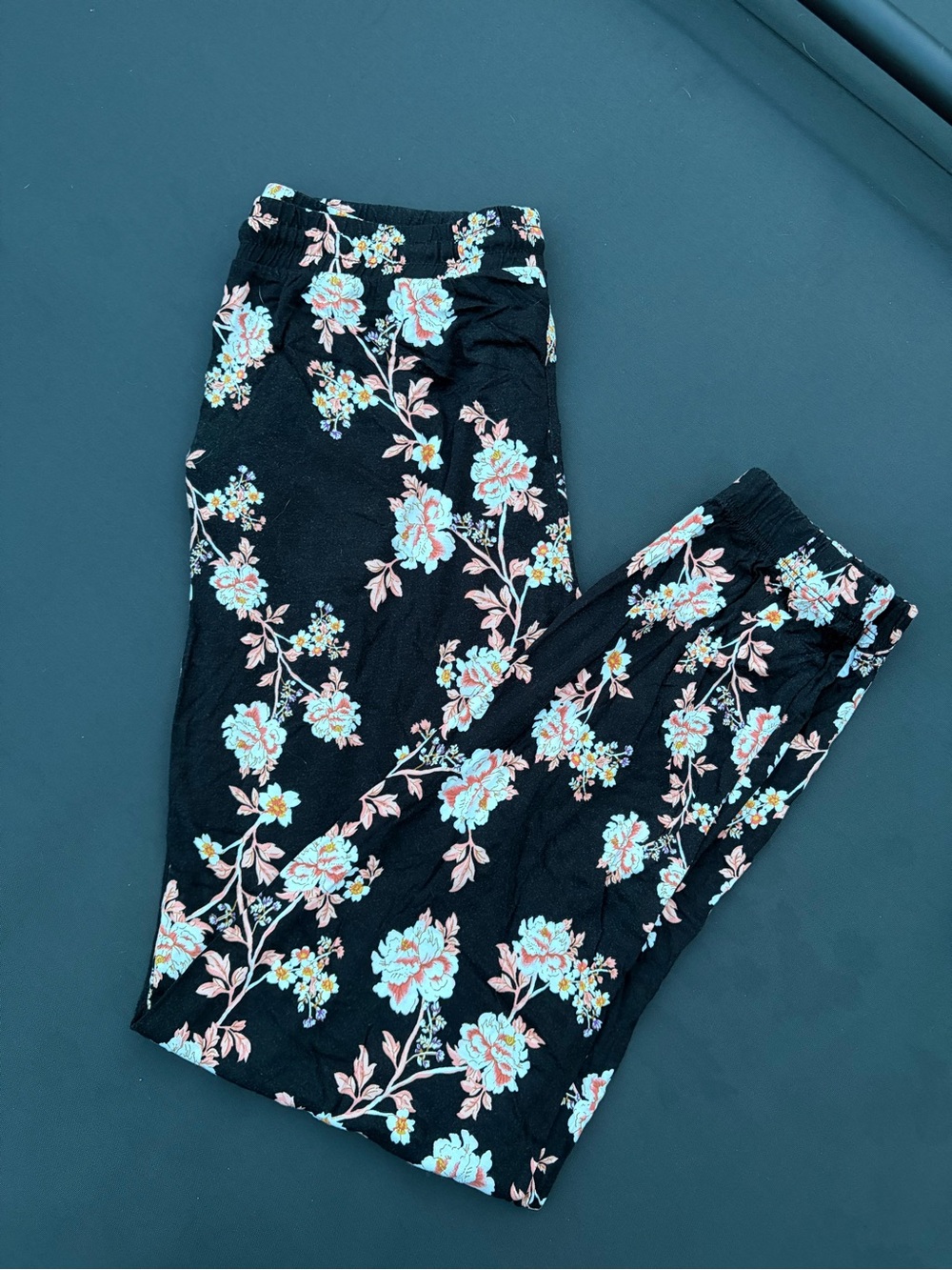 Venus Black Floral Women’s pants - Elastic Waist Casual